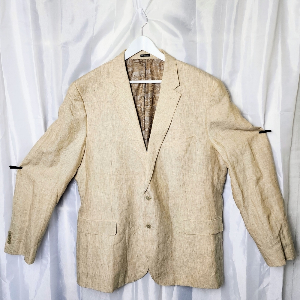 JOE Joseph Abboud Linen Blazer Mens 52 Long Slim Beige Two Button Suit Jacket